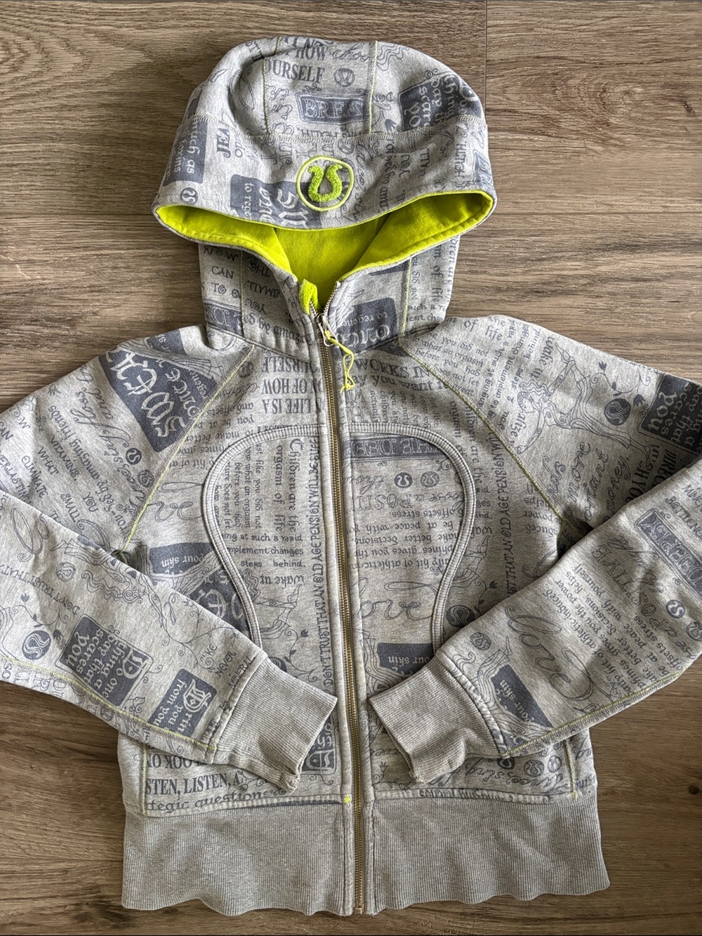 lululemon athletica Gray Zip Hoodie with Neon Lime Lining